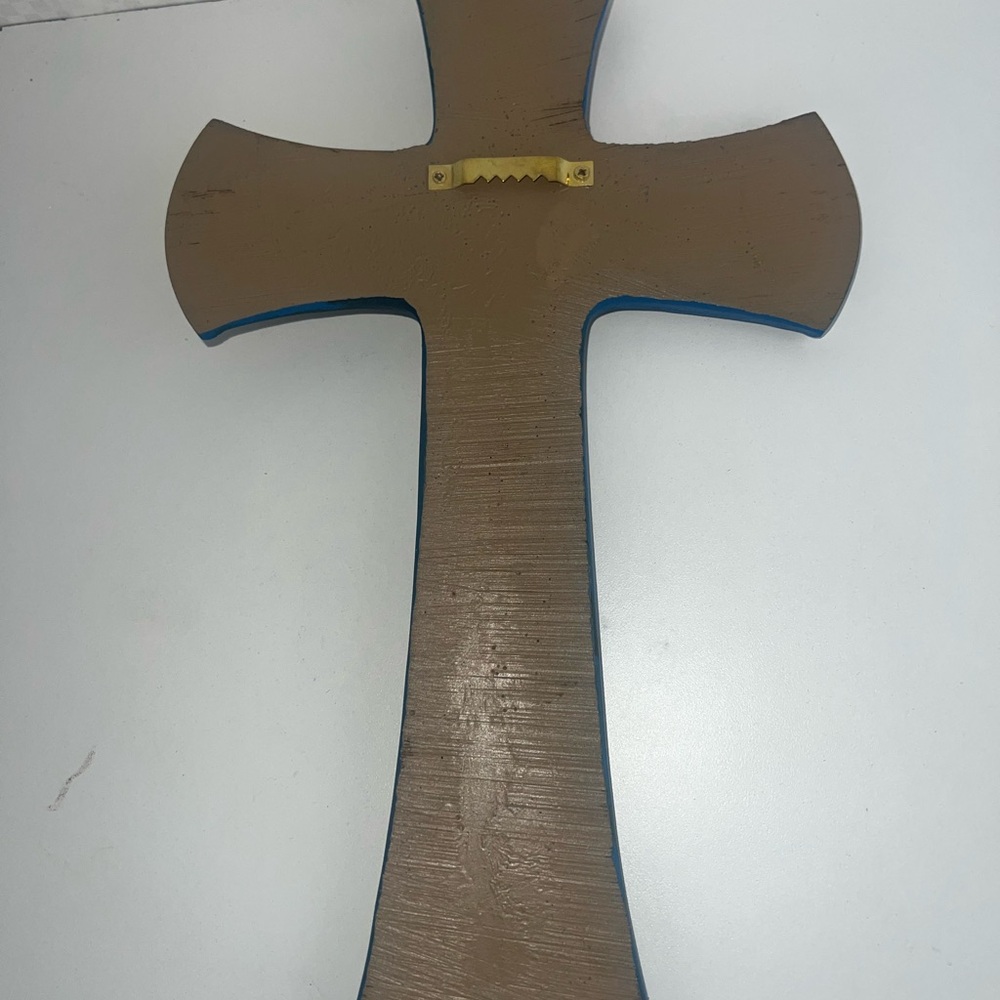 Southwest Native Indian Wall Cross Turquoise Feather Design Hand-Painted Navajo - Picture 9 of 16